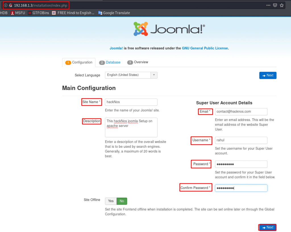 joomla setup apache