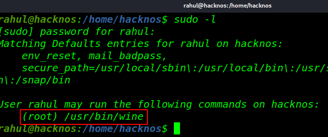 Wine Privilege Escalation