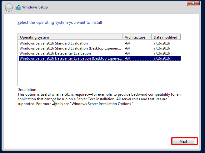 windows server 2016 install