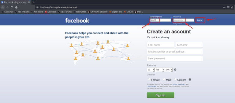 Create facebook phishing page