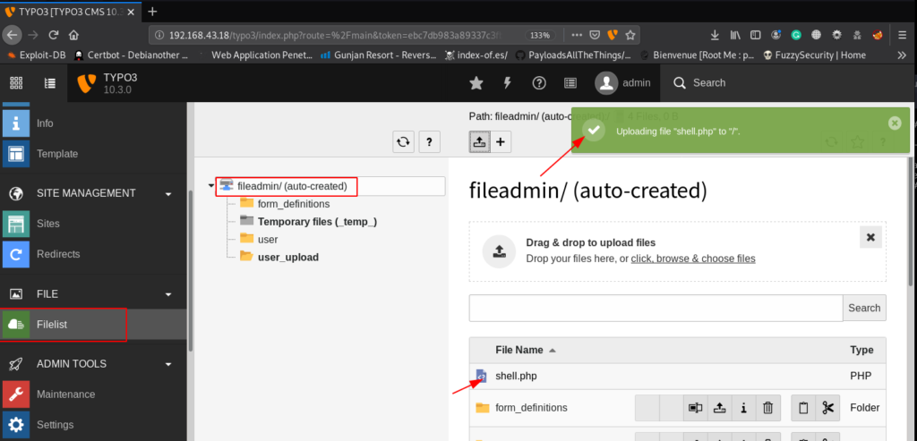 PHP Shell upload typo3 cms