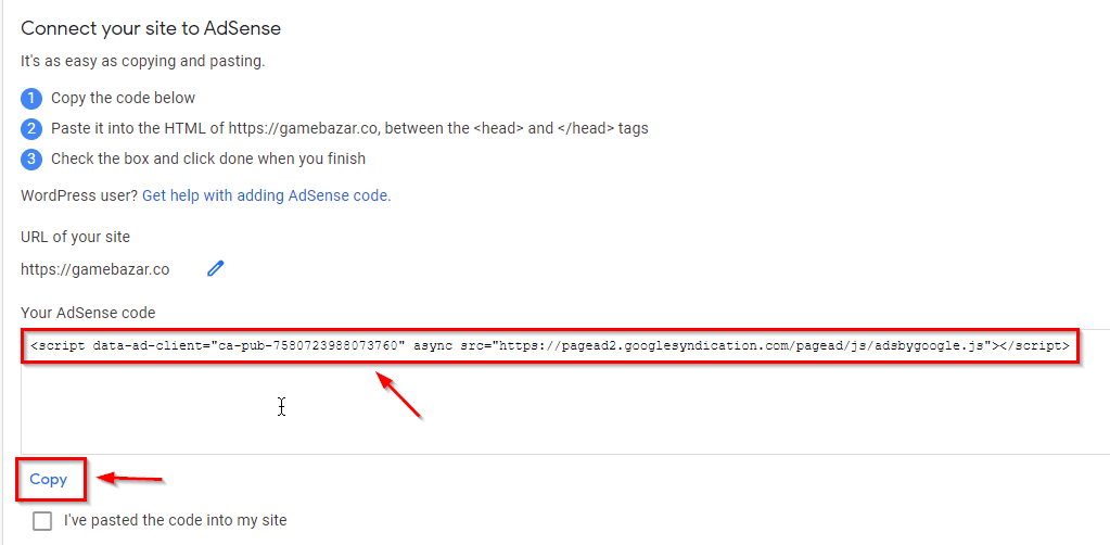 Verify Google Adsense account