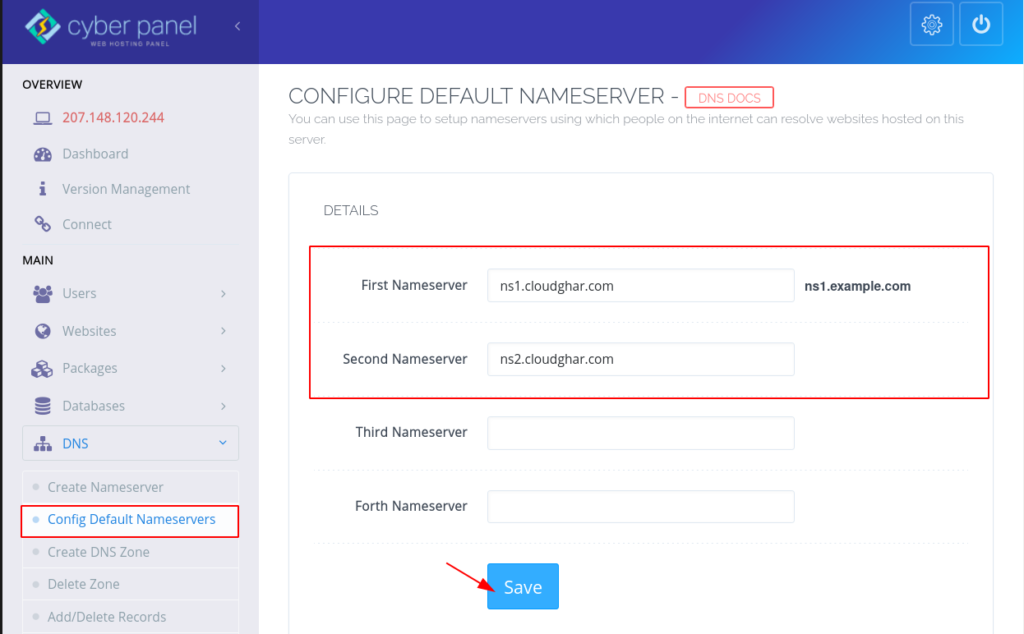 CyberPanel NameServer Configure